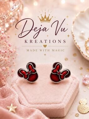 Disney S925 Sterling Silver Red Enamel Bow Stud Earrings